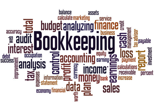 Bookkeeping, word cloud concept Bookkeeping, word cloud concept on white background. bookeeping stock illustrations