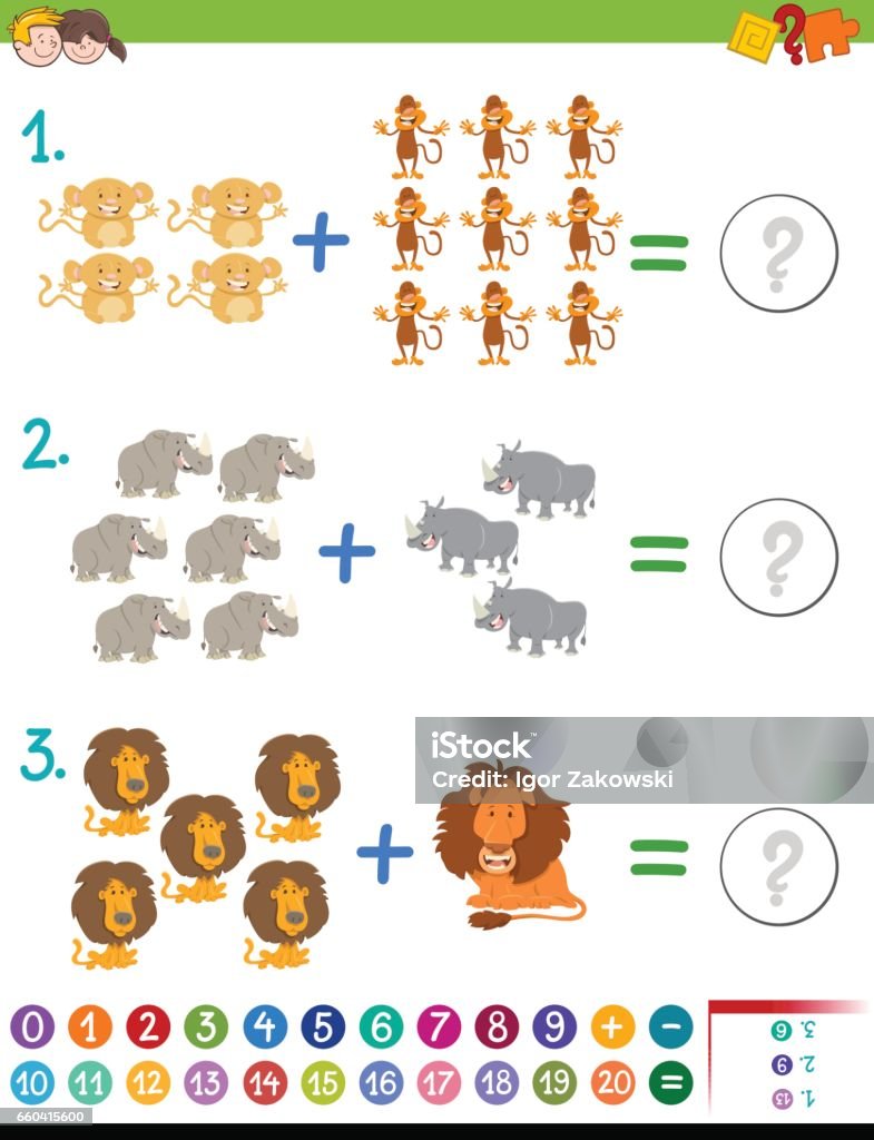 Cartoon Addition Addition Maths Activity For Kids Stock Illustration - Download Image ...