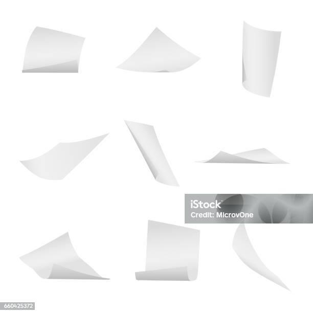 Fliegen Fallende Büro Weißbuch Blätter Vektorset Stock Vektor Art und mehr Bilder von Papier - Papier, Fliegen, Wind