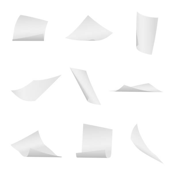 летающие, падающие офисные листы белой бумаги вектор набор - flybe stock illustrations