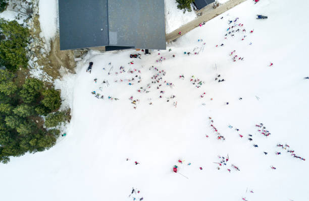 istock Aerial view of skiers 660425462