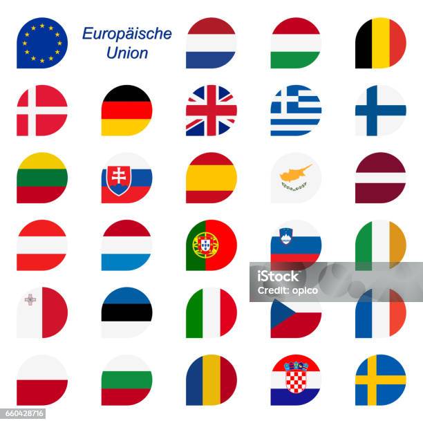 Ilustración de Colores De Los Estados Miembros y más Vectores Libres de Derechos de Bandera - Bandera, Globo de texto, Unión Europea