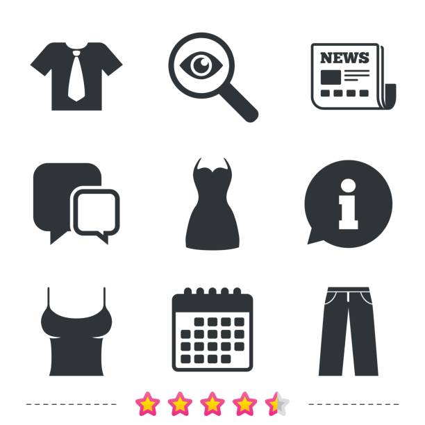 znaki odzieżowe. t-shirt z krawatem i spodniami. - symbol icon set interface icons magnifying glass stock illustrations