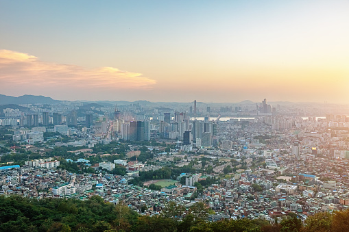 Seoul Cityscape from above during an amazing beautiful sunset. Seoul, South Korea, Asia.