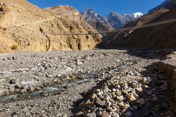 istock suspension bridge across mountain river, Himalayas 660441704