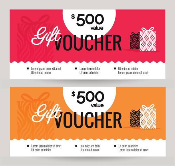 Gift Voucher Coupon discount. Gift Voucher Coupon discount. Gift certificate template with gift boxes. Shopping concept. Vector illustration gift certificate stock illustrations