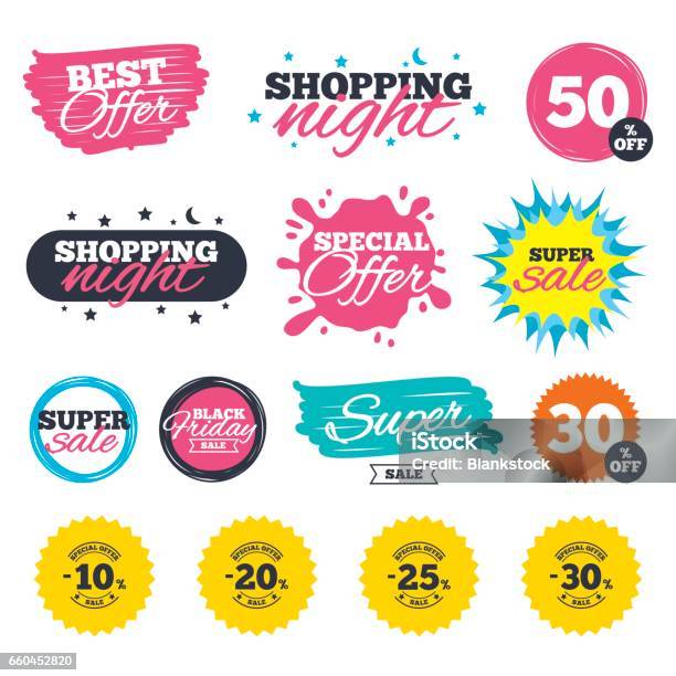 Sale Discount Icons Special Offer Price Signs Stock Illustration - Download Image Now - Sale, Splashing, Badge