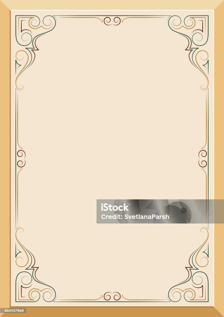 Ornate Rectangular Color Frame On Light Background Calligraphic Lines ...