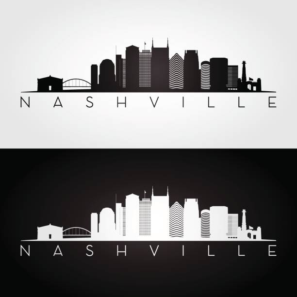 Nashville USA skyline and landmarks silhouette Nashville USA skyline and landmarks silhouette, black and white design, vector illustration. nashville stock illustrations