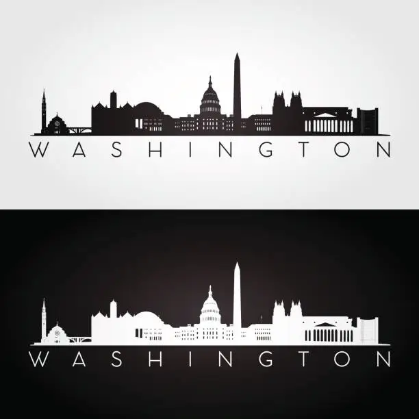 Vector illustration of Washington USA skyline and landmarks silhouette