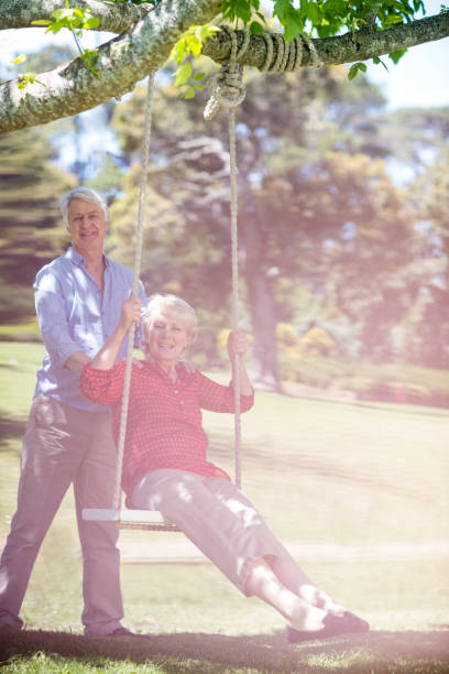 istock Senior man pushing his partner on swing 660462348
