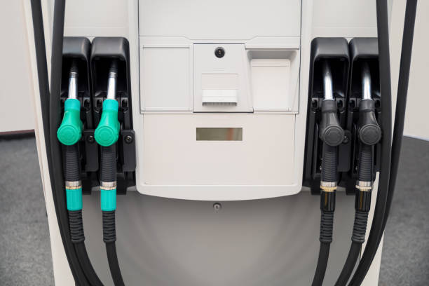 istock New column of gas stations, four products, close-up image. 660464630