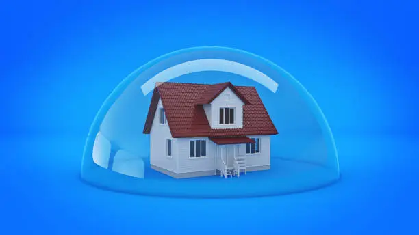 Photo of House under a Glass Shield, Protection Concept.