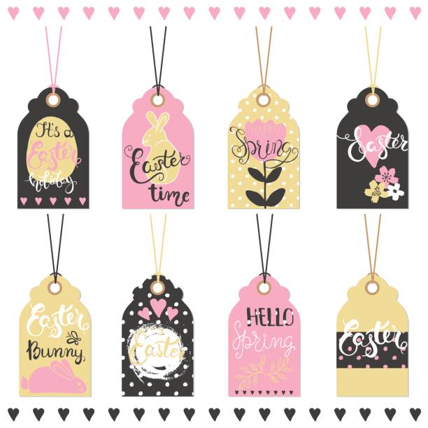 Set of Easter hand drawn lettering tags. vector art illustration