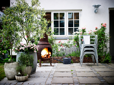 Garden terrace and fireplace