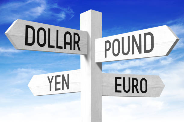 istock Currencies concept - wooden signpost 660482780