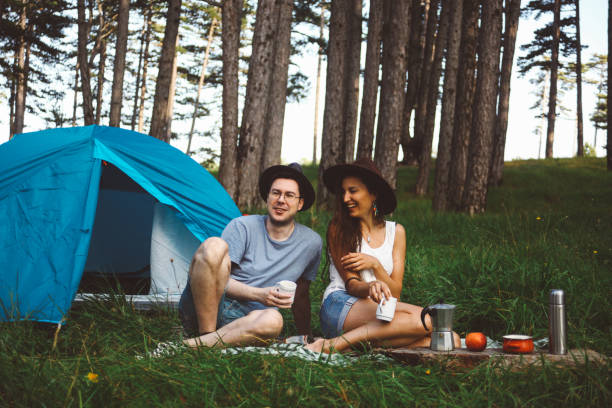 istock Young couple camping in the forest 660489200