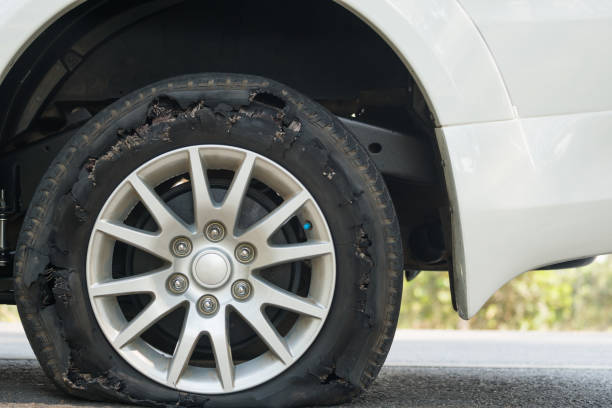 istock car Tire broken  on the way 660503594