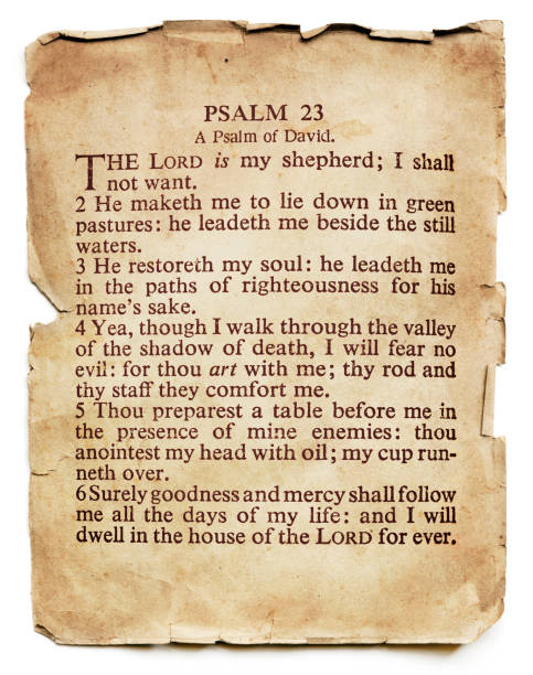 psalm 23 auf dem alten papier isoliert - psalms stock-fotos und bilder