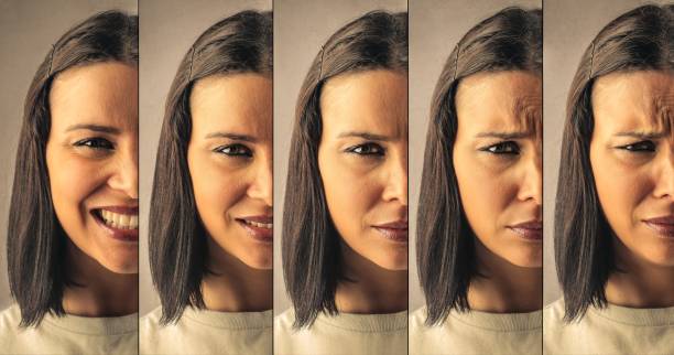 Emotions of a woman Five different faces of the same woman same person multiple images stock pictures, royalty-free photos & images