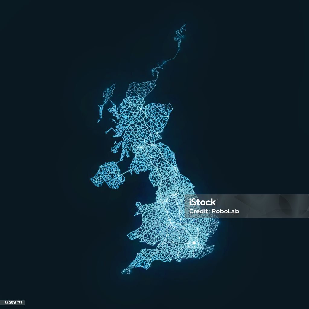Abstract Telecommunication Network Map - United Kingdom Detailed EPS10 vector design - organized layers UK stock vector