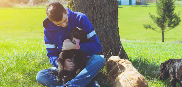 istock young man having a fun with dog 660517212