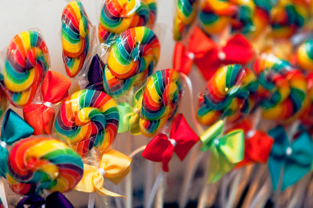 colorful lollipops - candy hard candy wrapped variation imagens e fotografias de stock