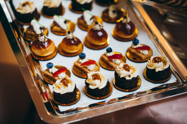 Luxury Delicious Appetizer Serving Mini dessert foods during a cocktail wedding parties or events catering nice france restaurant stock pictures, royalty-free photos & images