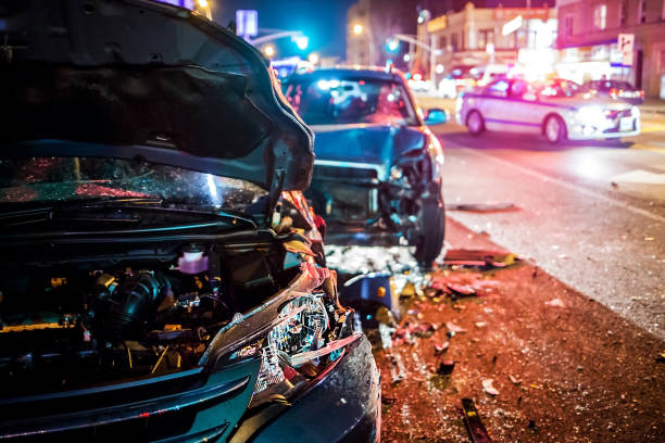 car crash with police - crash imagens e fotografias de stock