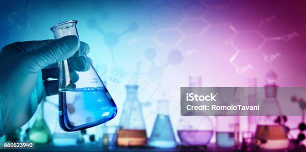 Beaker With Formula In Laboratory Stock Photo - Download Image Now - Chemical, Chemistry, Beaker