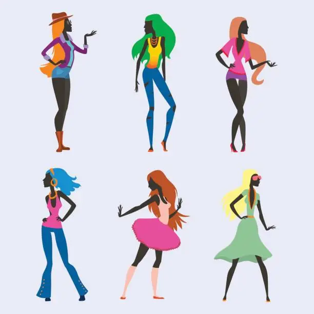 Vector illustration of Fashion look girl silhouette beautiful girl woman female and pretty, young, model, style, hair, lady character glamour cute vector illustration