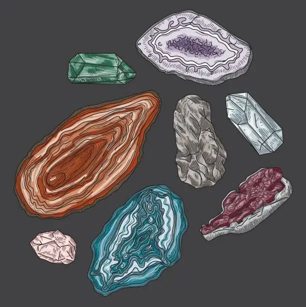 Vector illustration of Geodes, Gems and Rocks