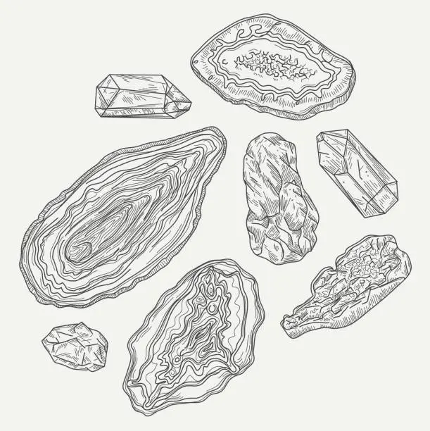 Vector illustration of Geodes, Gems and Rocks