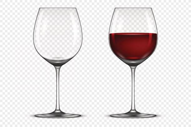 ilustrações de stock, clip art, desenhos animados e ícones de vector realistic wineglass icon set - empty and with red wine, isolated on transparent background. design template in eps10 - wineglass wine glass red wine