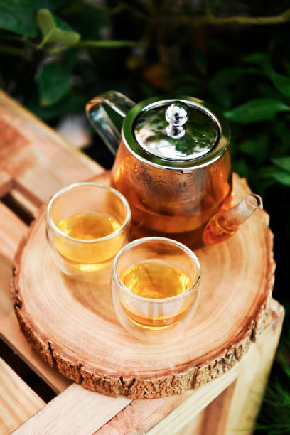 istock Healthy Herbal Tea set on wooden block 660539924