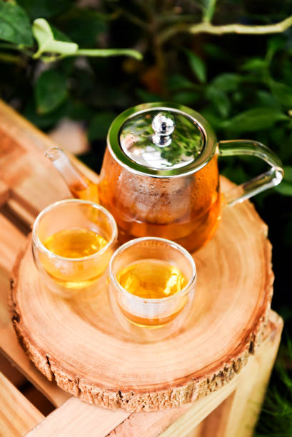 istock Healthy Herbal Tea set on wooden block 660539946