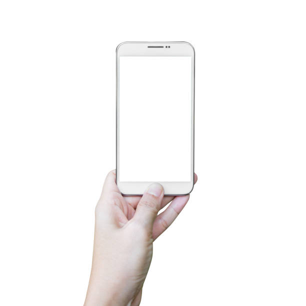 istock hand holding smart phone isolated on white background. 660550838