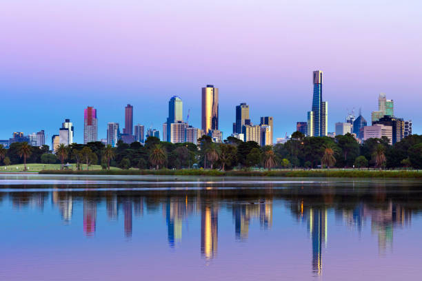 istock Melbourne Australia Skyline viewed from Albert Park Lake at Sunrise 660554202