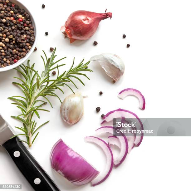 Food Background Top View Stock Photo - Download Image Now - Onion, Chopped Food, White Background