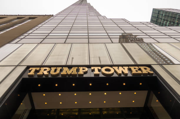 New York City ,USA - March 18, 2017. The Trump Tower on Fifth Avenue, typical  skyscrapers common in Manhattan which combine both commercial and residential use