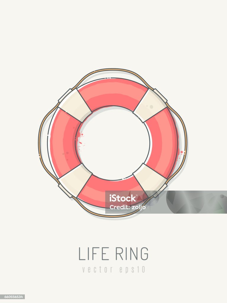 Lifebuoy Lifebuoy vector illustration. Life ring is drawn in vintage line art style with pastel colors on toned paper. Life Belt stock vector