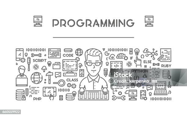 Vector Line Web Concept For Programming Stock Illustration - Download ...