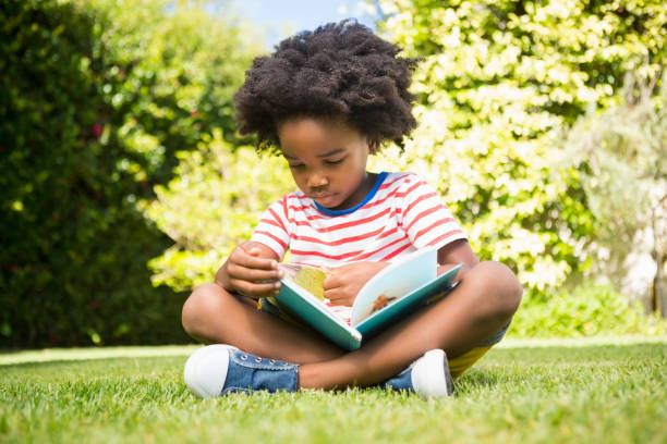 istock Boy reading a book in a park 660566956