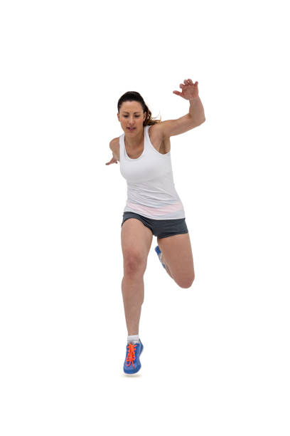 istock Athletic woman running on white background 660570094