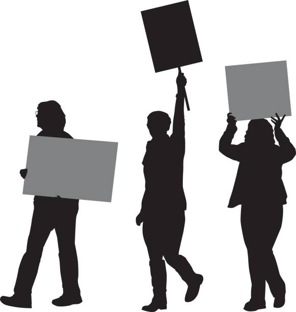 3 人の女性の抗議看板と歩いて - sign protestor protest holding点のイラスト素材／クリップアート素材／マンガ素材／アイコン素材