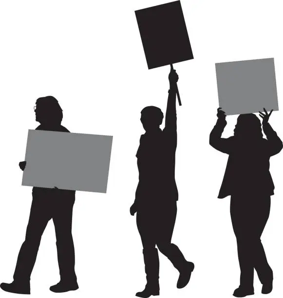 Vector illustration of Three Women Walking With Protest Signs