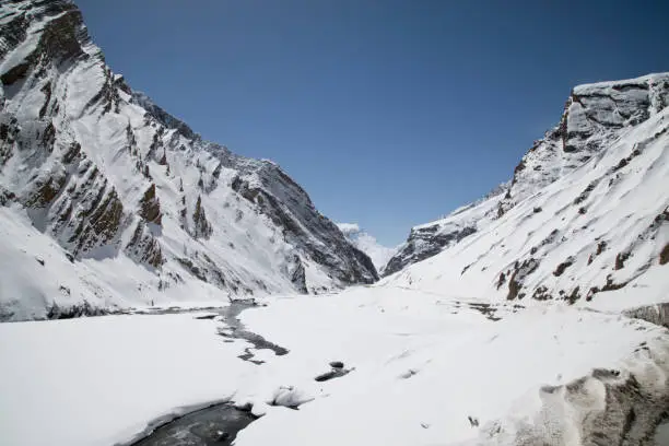 Scenic view of snowcapped Himalayan peaks, Spiti, Himachal Pradesh, India