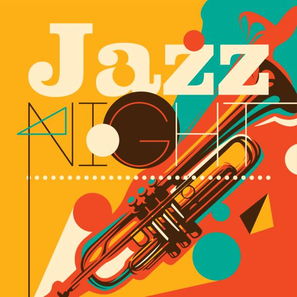 ilustrações, clipart, desenhos animados e ícones de fundo de noite jazz artística na cor. - trumpet jazz music musical instrument