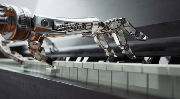 robot hands playing piano