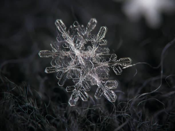 istock Real snowflakes glittering on dark gray textured background 660607746
